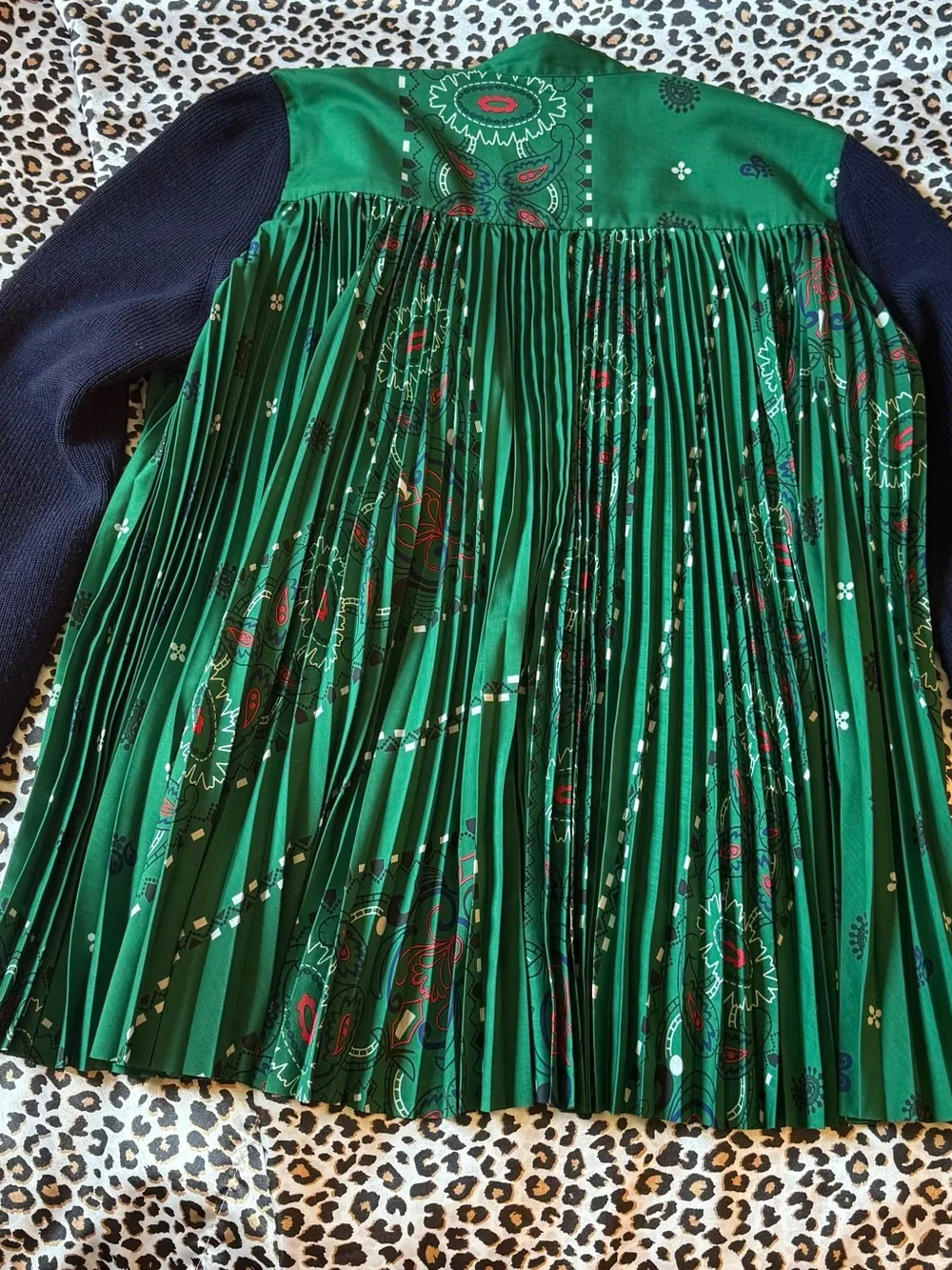 Sacai Navy Cardigan with Emerald Green Accents